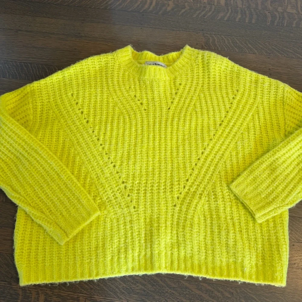 COTTON EMPORIUM Highlighter Yellow Cozy Crewneck Loose Knit Sweater EUC Medium